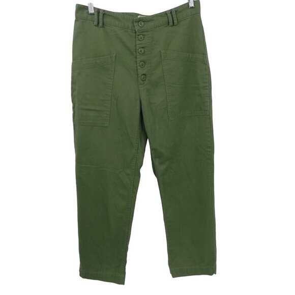 Urban Outfitters Green Wide Leg Button Fly Chino Pants Size US 6 Pockets - Picture 1 of 14